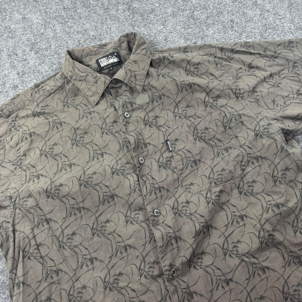 First Down Button Up Shirt 4L Brown Abstract Print Short Sleeve Mens